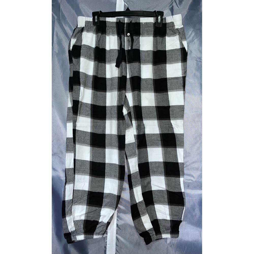 Stars Above Black White Buffalo Plaid Flannel Pajama Pants Size Large